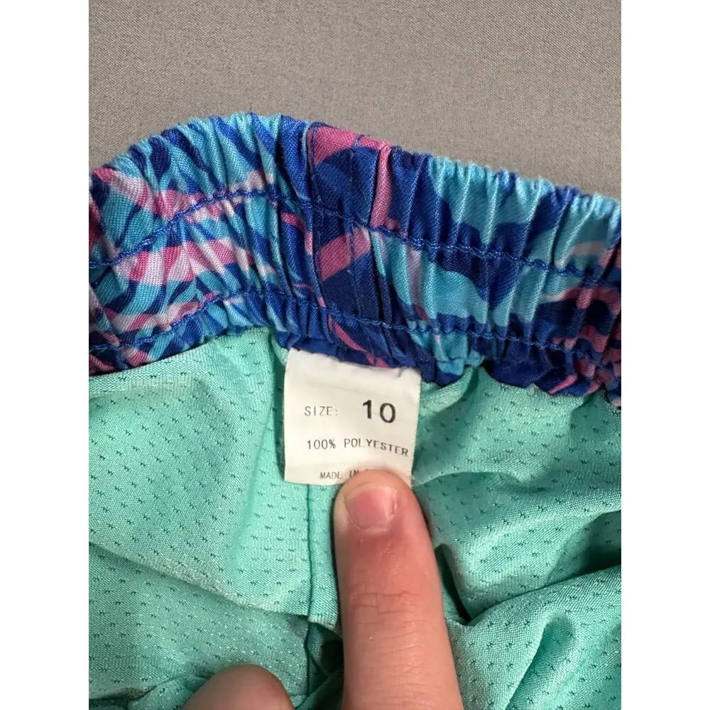 Hawaiian Flower Boys Youth Lined Swim Trunks Size 10/12 Blue Pink